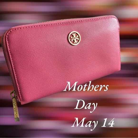 TORY BURCH NEW PEBBLED LEATHER ZIP ROBINSON CONTINENTAL pink christmas gift - Picture 7 of 8